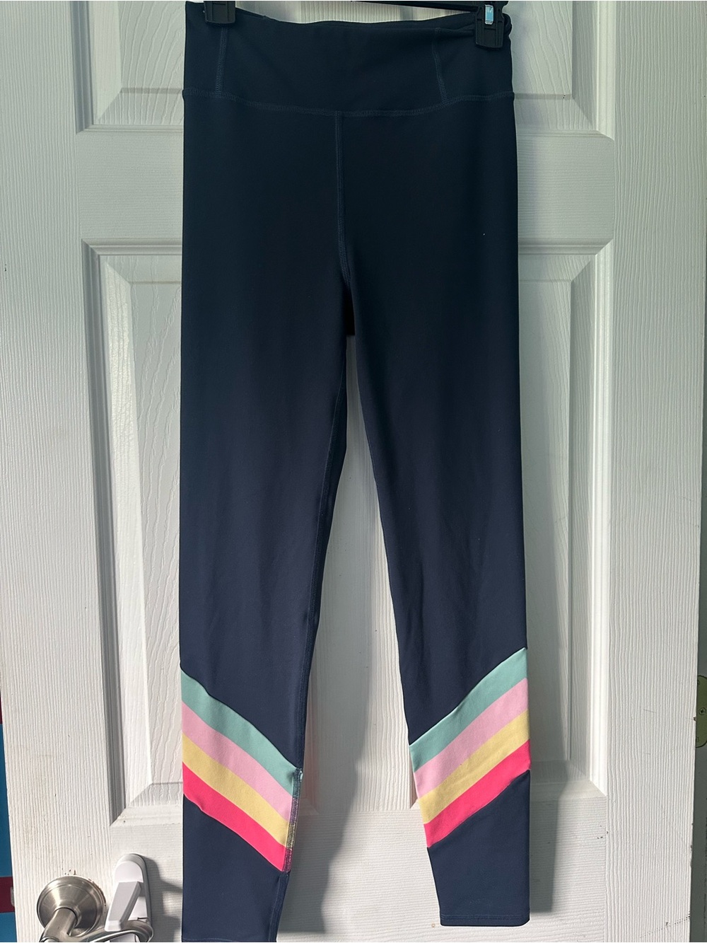 Boden Navy Leggings with Pastel Chevron Accent